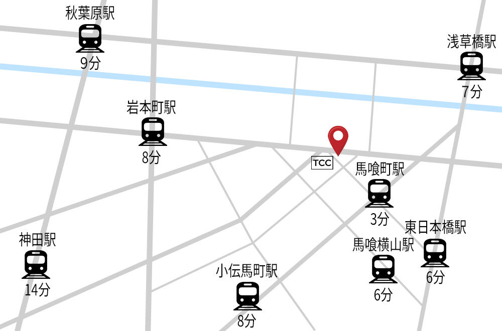 Map that describes the closest station to the coffee shop The Coffee Counter Tokyo